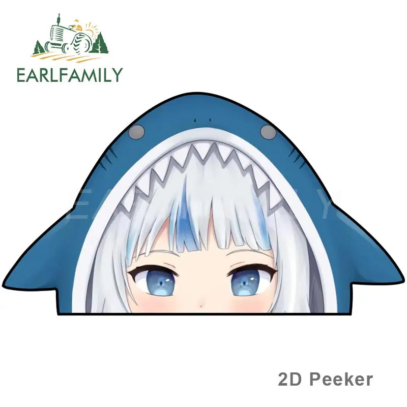 EARLFAMILY Cartoon Car Sticker for Gawr Gura Hololive Peeker Peek Anime Vinyl Stickers JDM Window Trunk Bumper Car Accessories