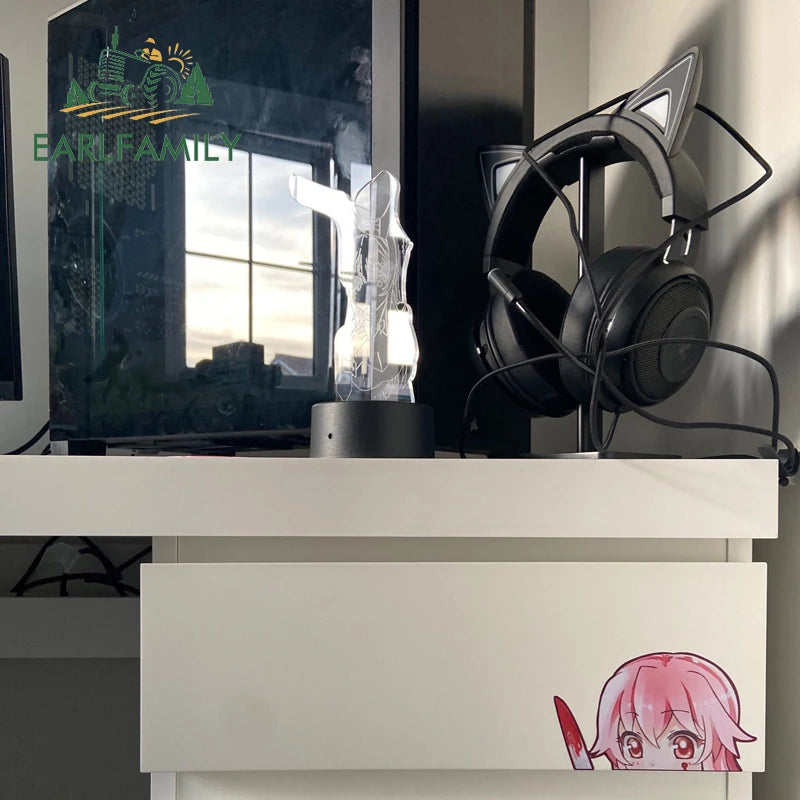 EARLFAMILY Yuno Gasai Peeker Car Sticker Anime Big Head Vinyl Rear Windshield Trunk Decal Car Accessories