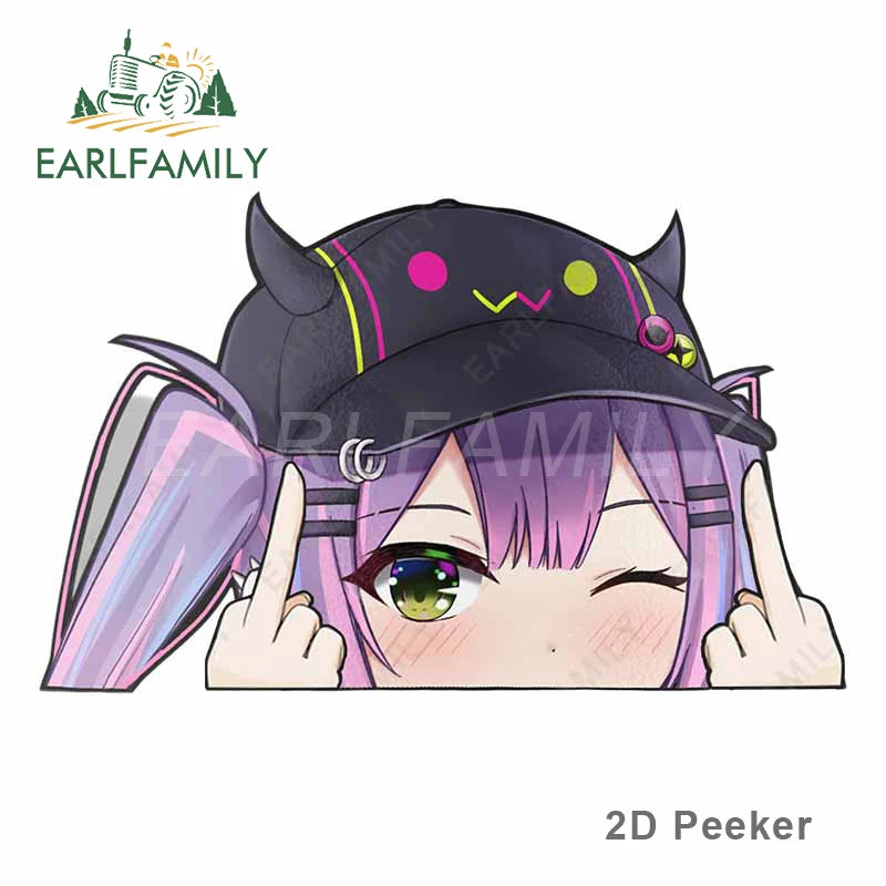EARLFAMILY Tokino Sora Hololive Middle Finger Peeker Car Sticker Big Head Anime Vinyl JDM Window Trunk Decal Cartoon Car Styling