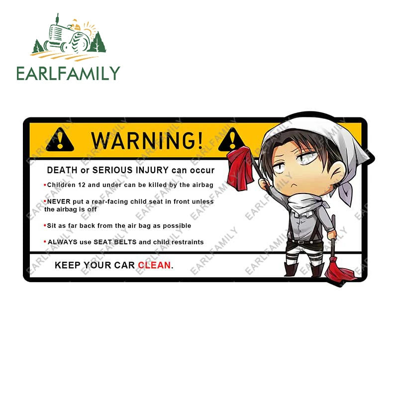 EARLFAMILY 15cm x 8.4cm Creative Warning Car Sticker for Levi Ackerman Decal Cartoon Anime Vinyl JDM Window Trunk Stickers