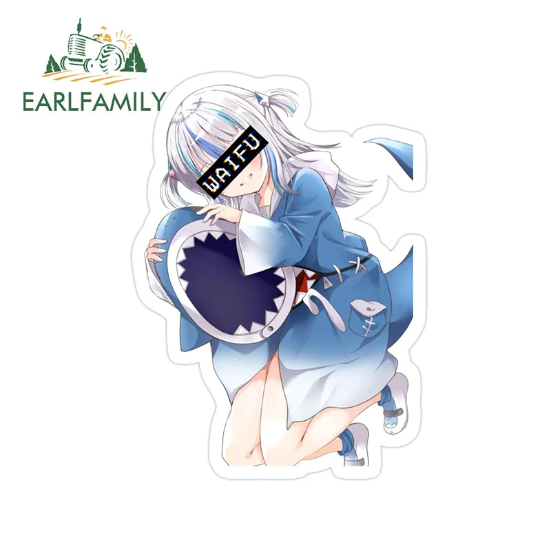 EARLFAMILY Cartoon Car Sticker for Gawr Gura Hololive Peeker Peek Anime Vinyl Stickers JDM Window Trunk Bumper Car Accessories