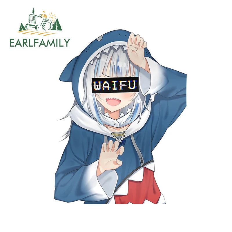 EARLFAMILY Cartoon Car Sticker for Gawr Gura Hololive Peeker Peek Anime Vinyl Stickers JDM Window Trunk Bumper Car Accessories