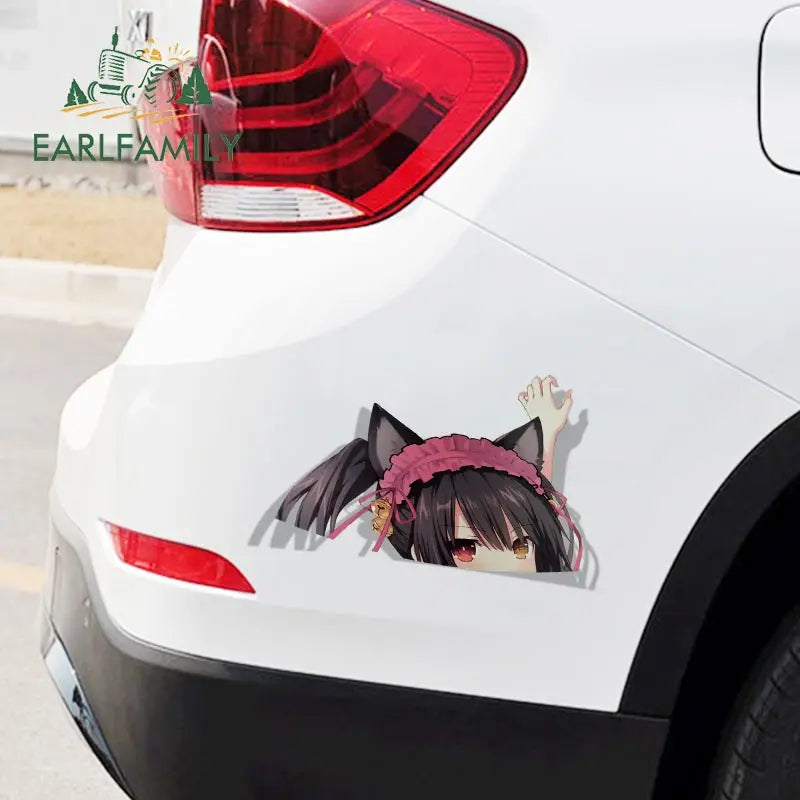 EARLFAMILY Cartoon Car Sticker for Kurumi Tokisaki Peeker Big Head Anime Vinyl Window Trunk Stickers Car Accessories