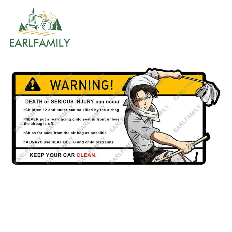 EARLFAMILY 15cm x 8.4cm Creative Warning Car Sticker for Levi Ackerman Decal Cartoon Anime Vinyl JDM Window Trunk Stickers