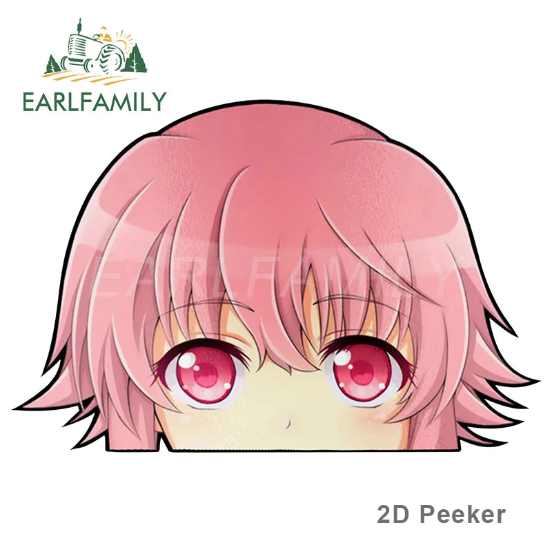 EARLFAMILY Yuno Gasai Peeker Car Sticker Anime Big Head Vinyl Rear Windshield Trunk Decal Car Accessories