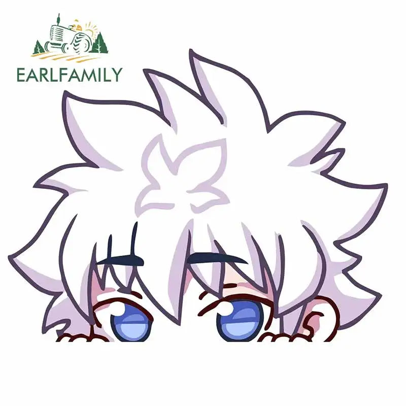 EARLFAMILY 13cm x 7.9cm for Killua Zoldyck Peek Big Head Anime Vinyl Car Sticker JDM Window Trunk Decal