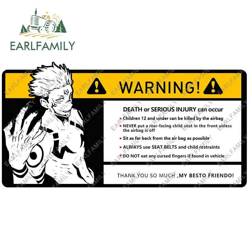 EARLFAMILY 15cm x 7cm Creative Warning Car Sticker for Itadori Yuji Decal Cartoon Anime Vinyl JDM Window Trunk Stickers