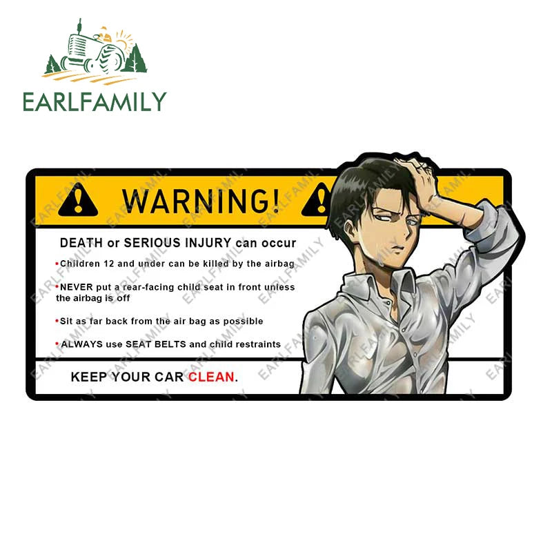 EARLFAMILY 15cm x 8.4cm Creative Warning Car Sticker for Levi Ackerman Decal Cartoon Anime Vinyl JDM Window Trunk Stickers