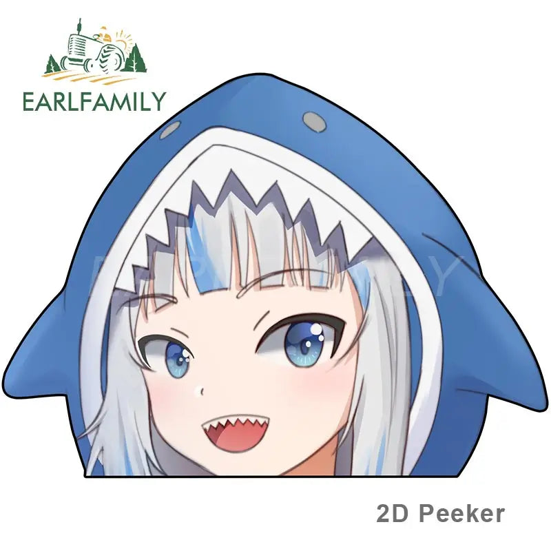 EARLFAMILY Cartoon Car Sticker for Gawr Gura Hololive Peeker Peek Anime Vinyl Stickers JDM Window Trunk Bumper Car Accessories