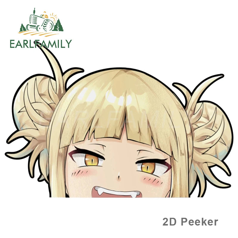 EARLFAMILY Cartoon Car Sticker for Himiko Toga Peeker Peek Anime Vinyl Stickers JDM Window Trunk Bumper Decal