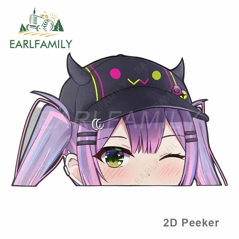 EARLFAMILY Tokino Sora Hololive Middle Finger Peeker Car Sticker Big Head Anime Vinyl JDM Window Trunk Decal Cartoon Car Styling