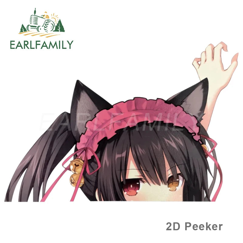 EARLFAMILY Cartoon Car Sticker for Kurumi Tokisaki Peeker Big Head Anime Vinyl Window Trunk Stickers Car Accessories