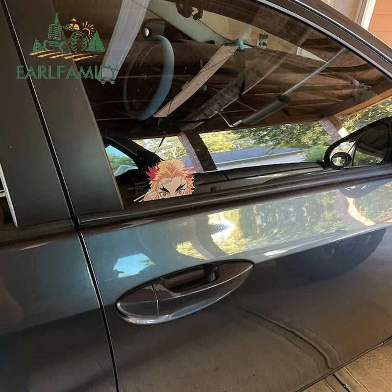 EARLFAMILY 13cm x 7cm Funny Umai Peeker Rengoku Kyoujurou Car Sticker JDM Car Door Windows Decal Cartoon Car Accessories