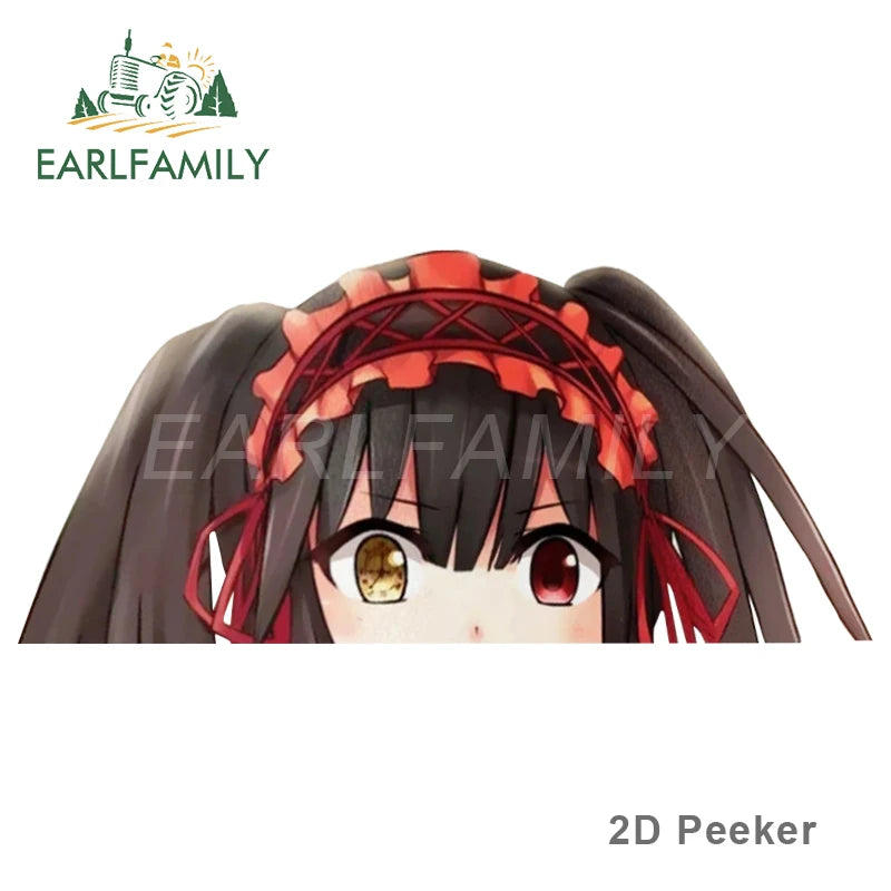 EARLFAMILY Cartoon Car Sticker for Kurumi Tokisaki Peeker Big Head Anime Vinyl Window Trunk Stickers Car Accessories