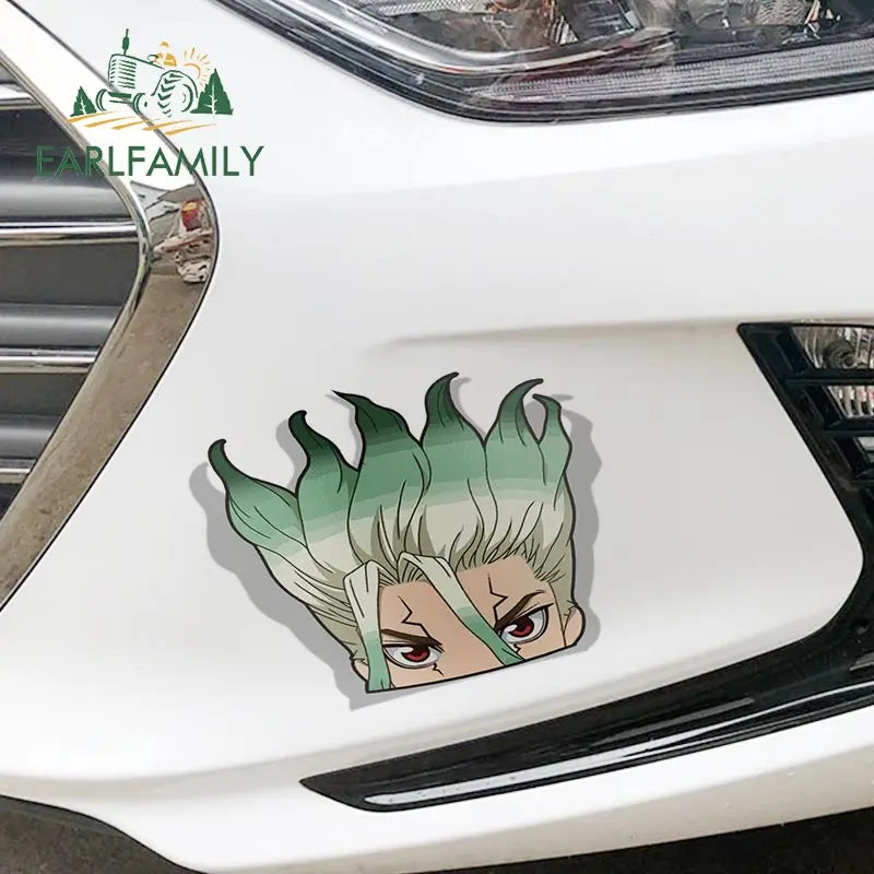 EARLFAMILY 13cm x 10.7cm for Senku Peek Anime Big Head Vinyl Car Sticker JDM Window Trunk Decal Car Styling Accessories