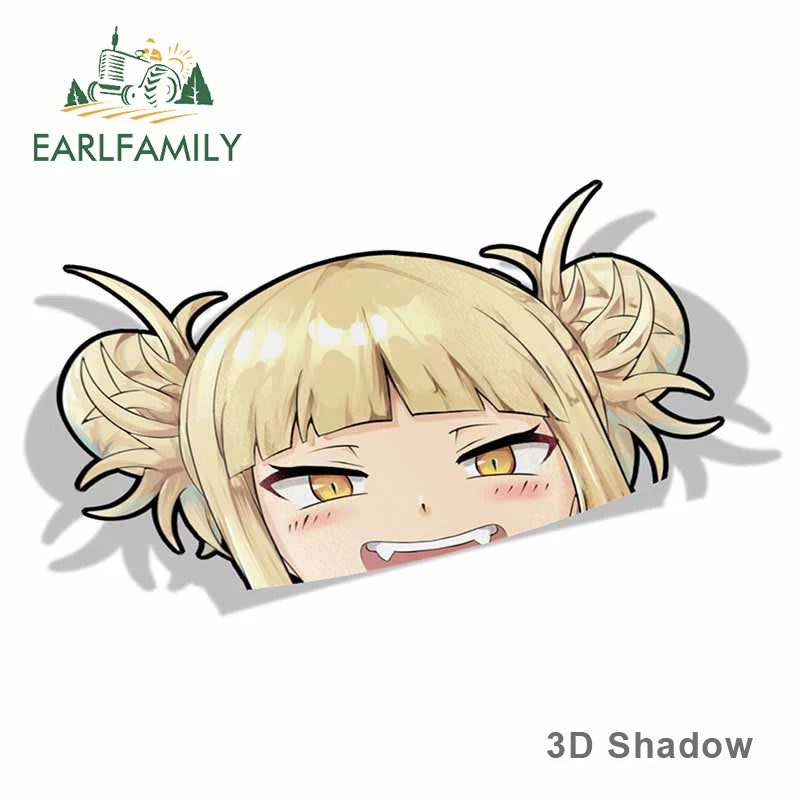 EARLFAMILY Cartoon Car Sticker for Himiko Toga Peeker Peek Anime Vinyl Stickers JDM Window Trunk Bumper Decal