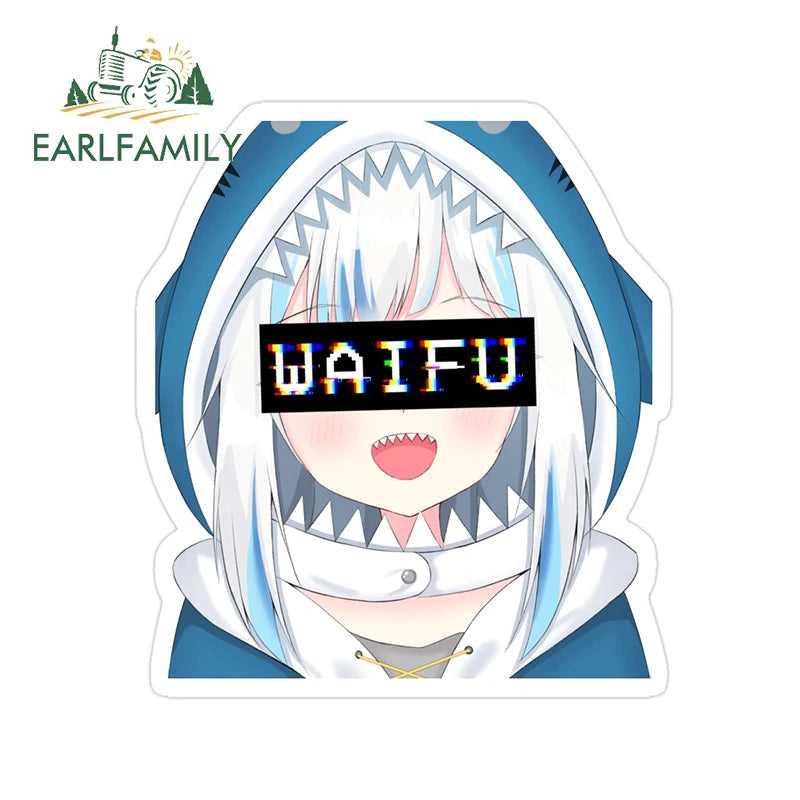 EARLFAMILY Cartoon Car Sticker for Gawr Gura Hololive Peeker Peek Anime Vinyl Stickers JDM Window Trunk Bumper Car Accessories