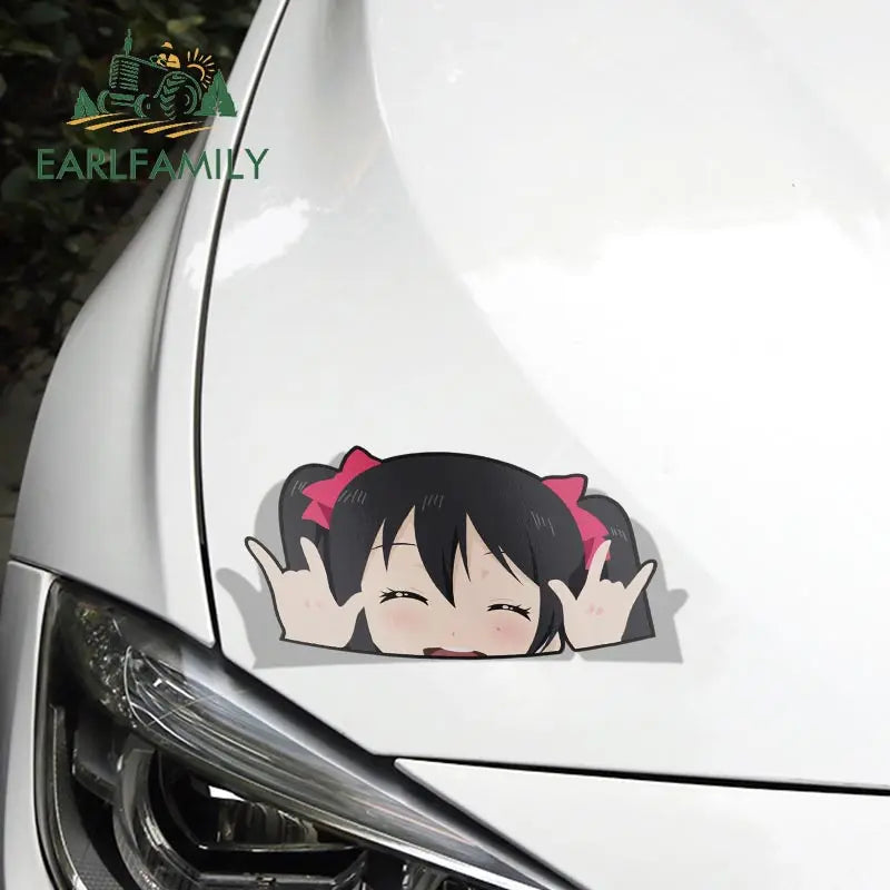 EARLFAMILY 13cm x 7.4cm for Nico Yazawa Peek Anime Big Head Vinyl Cartoon Car Sticker JDM Window Car Trunk Decal