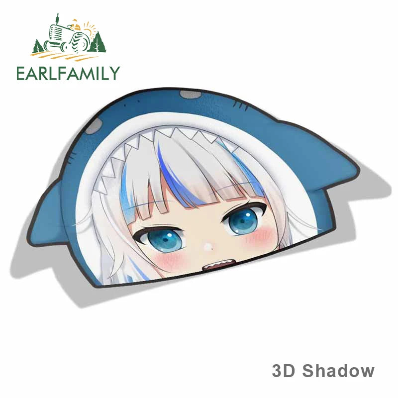 EARLFAMILY Cartoon Car Sticker for Gawr Gura Hololive Peeker Peek Anime Vinyl Stickers JDM Window Trunk Bumper Car Accessories