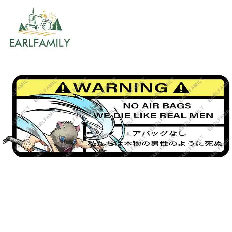 EARLFAMILY 15cm x 5.7cm Cartoon Inosuke Car Sticker for We Die Like Real Men! Warning Decal Anime Car Accessories JDM Stickers