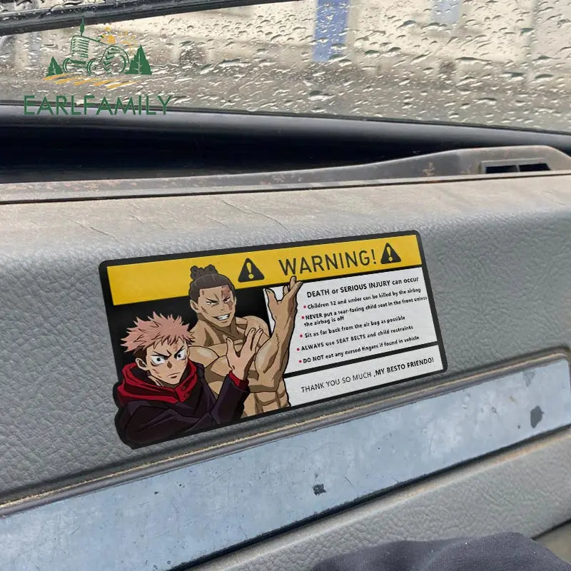 EARLFAMILY 15cm x 7cm Creative Warning Car Sticker for Itadori Yuji Decal Cartoon Anime Vinyl JDM Window Trunk Stickers