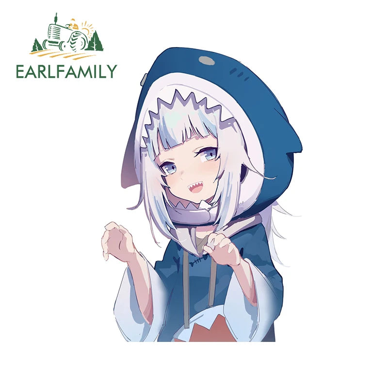EARLFAMILY Cartoon Gawr Gura Hololive Car Sticker Fuel Tank Cap Sticker Cover Scratches Waterproof Decal Auto Motorcycle Decor