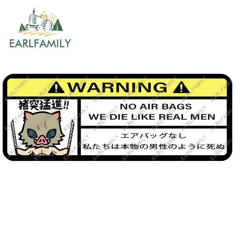 EARLFAMILY 15cm x 5.7cm Cartoon Inosuke Car Sticker for We Die Like Real Men! Warning Decal Anime Car Accessories JDM Stickers