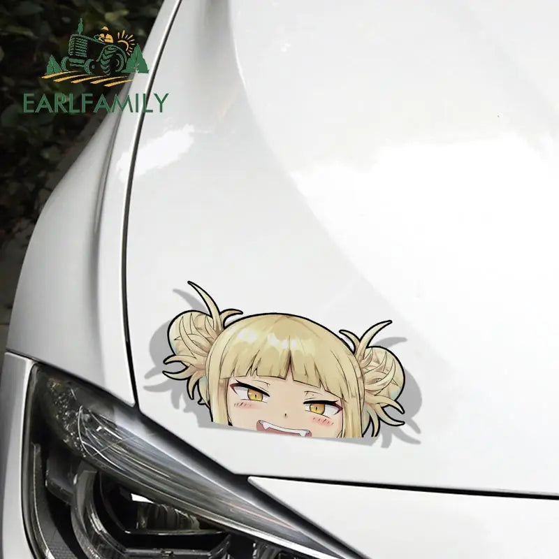 EARLFAMILY Cartoon Car Sticker for Himiko Toga Peeker Peek Anime Vinyl Stickers JDM Window Trunk Bumper Decal
