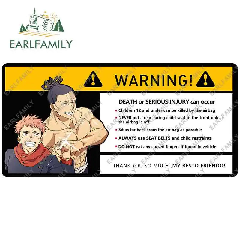 EARLFAMILY 15cm x 7cm Creative Warning Car Sticker for Itadori Yuji Decal Cartoon Anime Vinyl JDM Window Trunk Stickers