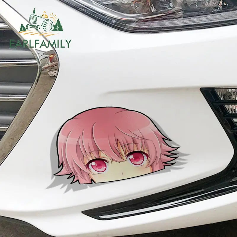 EARLFAMILY Yuno Gasai Peeker Car Sticker Anime Big Head Vinyl Rear Windshield Trunk Decal Car Accessories
