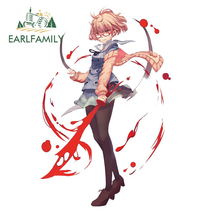 EARLFAMILY Beyond the Boundary Car Sticker Kawaii Girl Kuriyama Mirai JDM Luggage Laptop Waifu Decal Cartoon Car Accessories