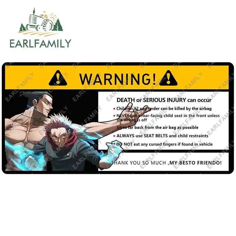 EARLFAMILY 15cm x 7cm Creative Warning Car Sticker for Itadori Yuji Decal Cartoon Anime Vinyl JDM Window Trunk Stickers