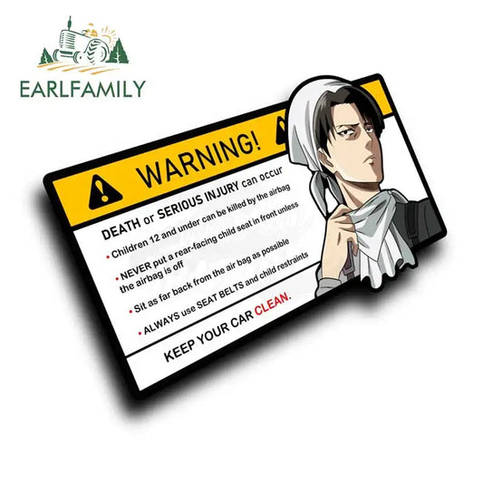EARLFAMILY 15cm x 8.4cm Creative Warning Car Sticker for Levi Ackerman Decal Cartoon Anime Vinyl JDM Window Trunk Stickers