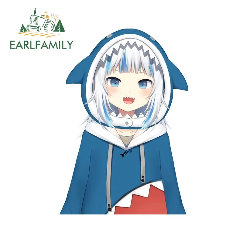 EARLFAMILY Cartoon Gawr Gura Hololive Car Sticker Fuel Tank Cap Sticker Cover Scratches Waterproof Decal Auto Motorcycle Decor