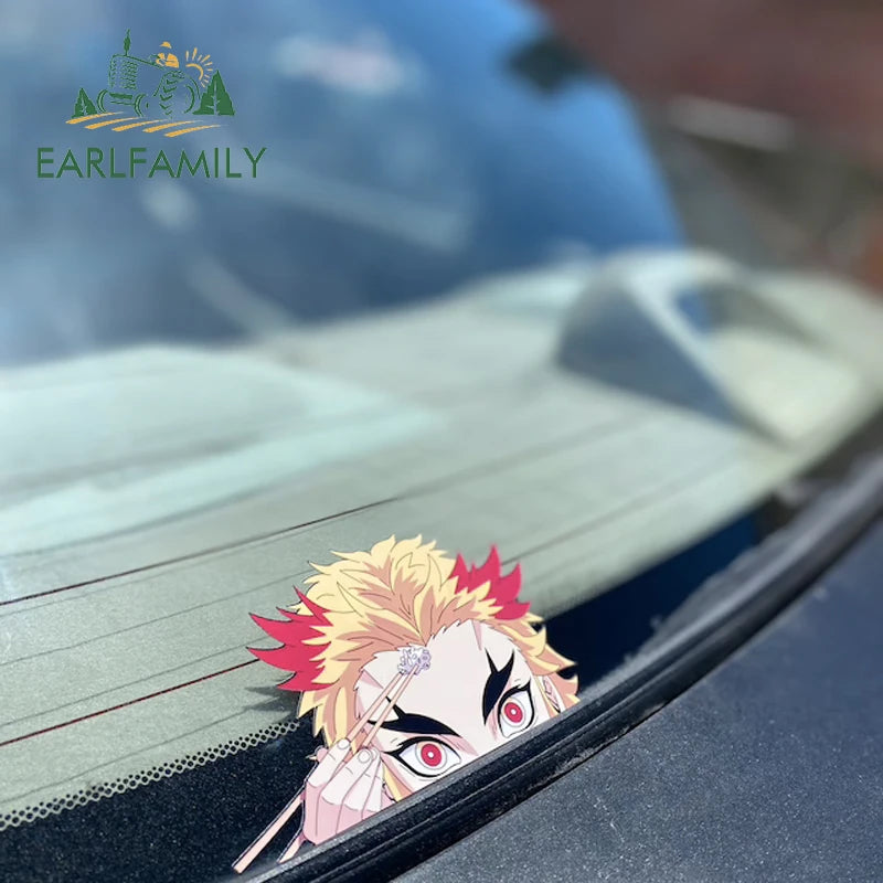 EARLFAMILY 13cm x 7cm Funny Umai Peeker Rengoku Kyoujurou Car Sticker JDM Car Door Windows Decal Cartoon Car Accessories