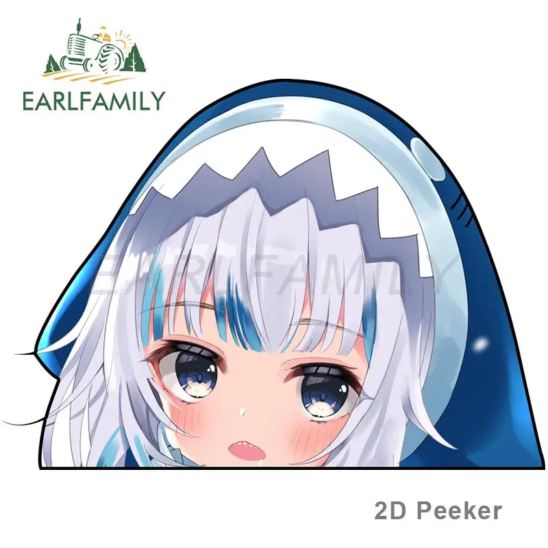 EARLFAMILY Cartoon Car Sticker for Gawr Gura Hololive Peeker Peek Anime Vinyl Stickers JDM Window Trunk Bumper Car Accessories