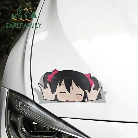 EARLFAMILY 13cm x 7.4cm for Nico Yazawa Peek Anime Big Head Vinyl Cartoon Car Sticker JDM Window Car Trunk Decal