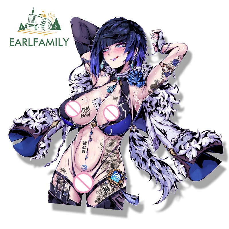 EARLFAMILY Ahegao Yelan Fanart Car Sticker Anime Genshin Impact Waifu Heart Eyes Decal JDM Cartoon Peeker Girl Graffiti Stickers