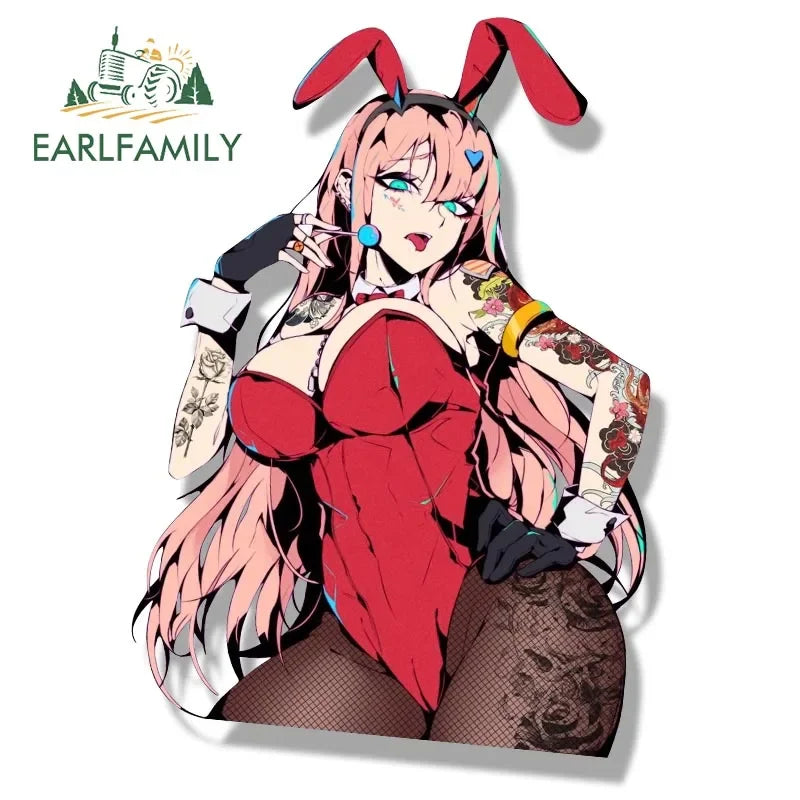 EARLFAMILY Bunny Girl Zero Two Fanart Peeker Car Sticker Anime Sketch Decal JDM Cartoon Peek Girl Graffiti Stickers Car Wrap