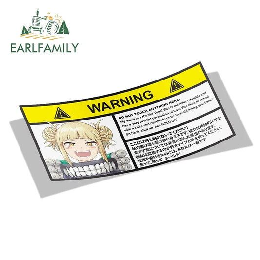 EARLFAMILY 13cm x 7.5cm Himiko Toga Warning Slap Stickers Anime Vinyl Car Sticker Window Decal Car Accessories