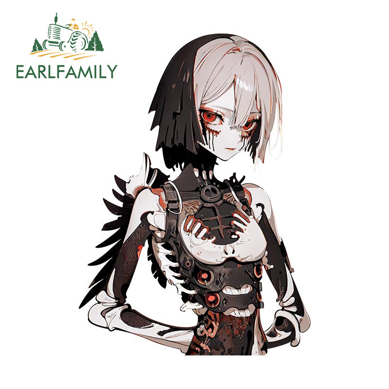 EARLFAMILY Mechanical Skeleton Girl Car Sticker Original Gothic Skull Decal JDM Creative Graffiti Waifu Stickers
