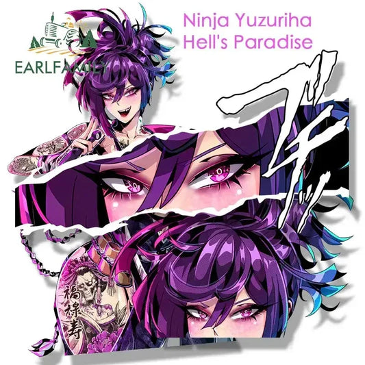 EARLFAMILY Gyaru Ninja Yuzuriha Fanart Car Sticker Anime Sketch Waifu Decal JDM Funny Peek Girl Graffiti Stickers Car Wrap