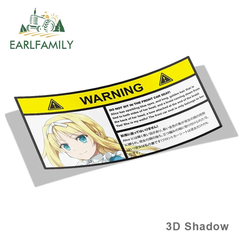 EARLFAMILY 13cm x 7.3cm Cartoon Girl Car Stickers for Warning Slap Stickers Anime Vinyl Car Window Bike Decal Car Accessories