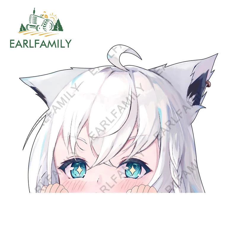 EARLFAMILY 13cm Anime Fubuki Peeker Sticker Big Head Vinyl Cartoon Car Sticker JDM Rear Windshield Trunk Peek Decals Graphics