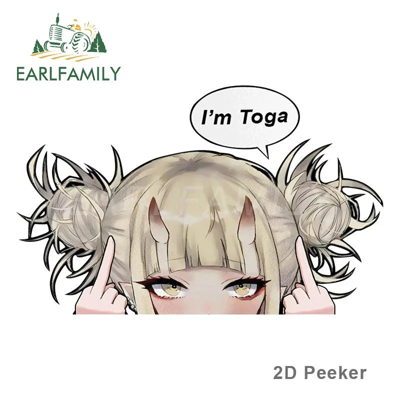 EARLFAMILY Cartoon Car Sticker for Himiko Toga Peeker Peek Anime Vinyl Stickers JDM Window Trunk Bumper Decal