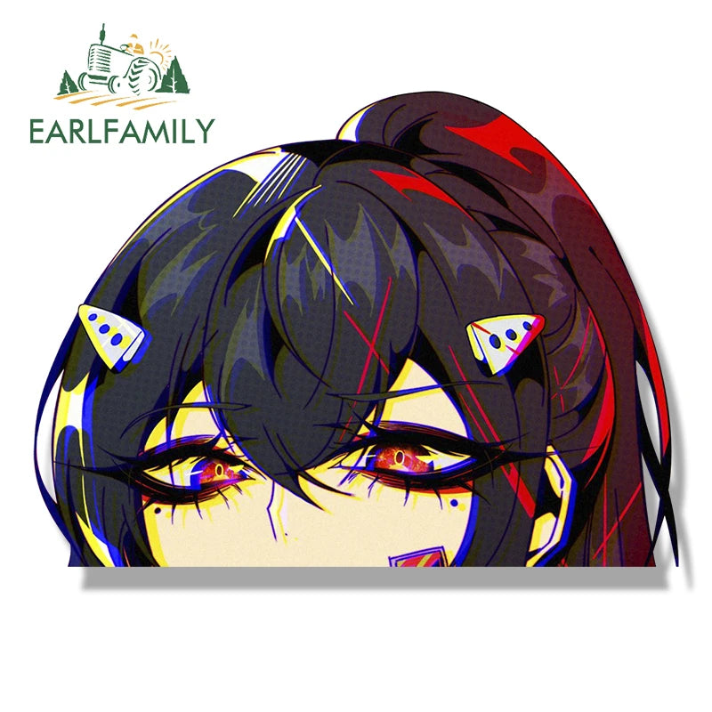 EARLFAMILY Gyaru Ashiro Mina Fanart Car Sticker Tattoo Girl Chibi Big Head Waifu Fear Less Decal JDM Cartoon Peeker Slap Sticker