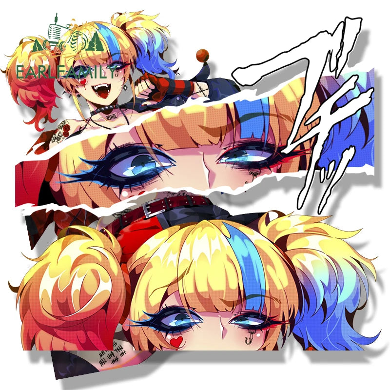 EARLFAMILY Tattoo Quinn Fanart Car Sticker Sucide Sqaud Isekai Chibi Big Head Waifu Decal Cartoon Peek Girl Slap Stickers
