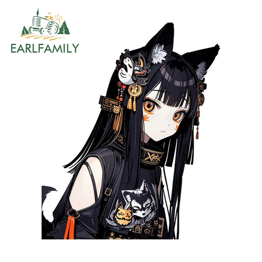 EARLFAMILY 13cm x 10.7cm Cartoon fox girl furry Car Sticker Original waifu Decal JDM Car Racing Graffiti Gothic Peeker Stickers