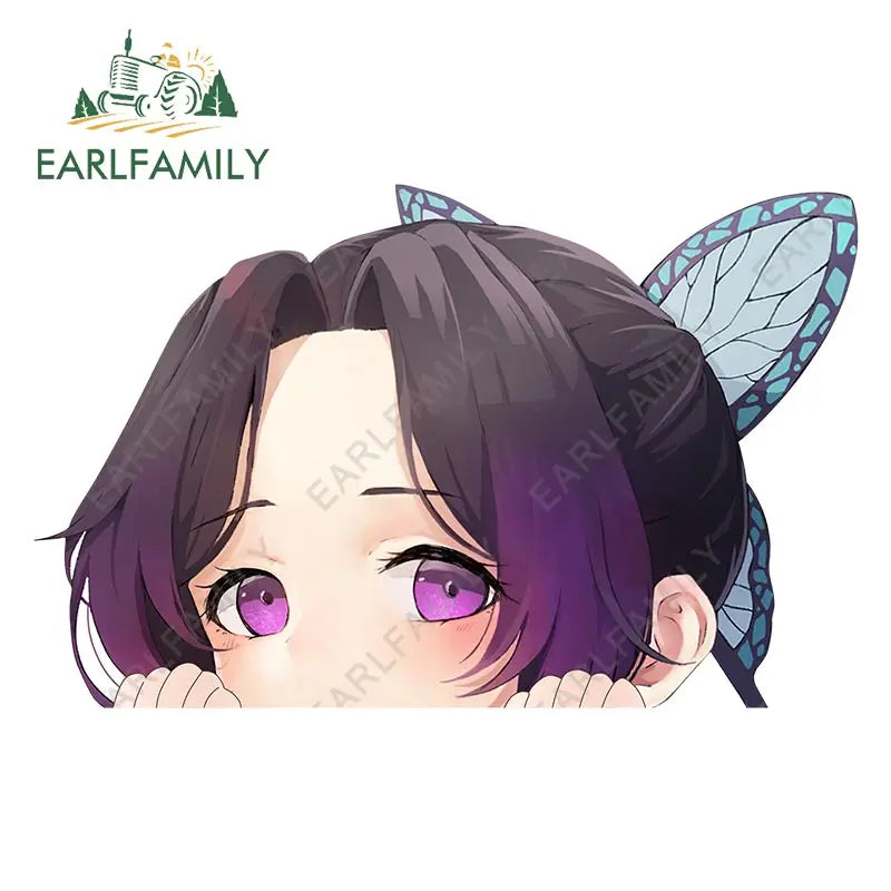 EARLFAMILY 13cm x 6cm Butterfly Dance Peeker Kochou Shinobu Car Sticker JDM Car Door Windows Decal Cartoon Car Accessories