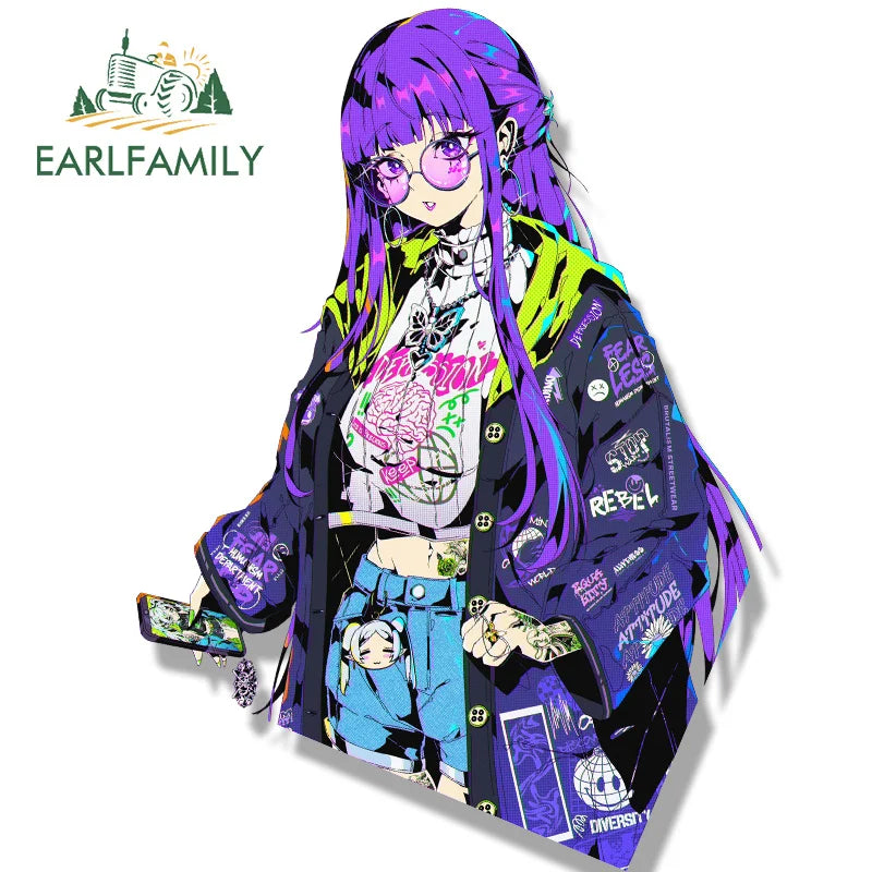 EARLFAMILY Gothic Punk Fern Fanart Car Sticker Hot Anime Sketch Waifu Decal Chibi Big Head Peek Girl Graffiti Cartoon Stickers